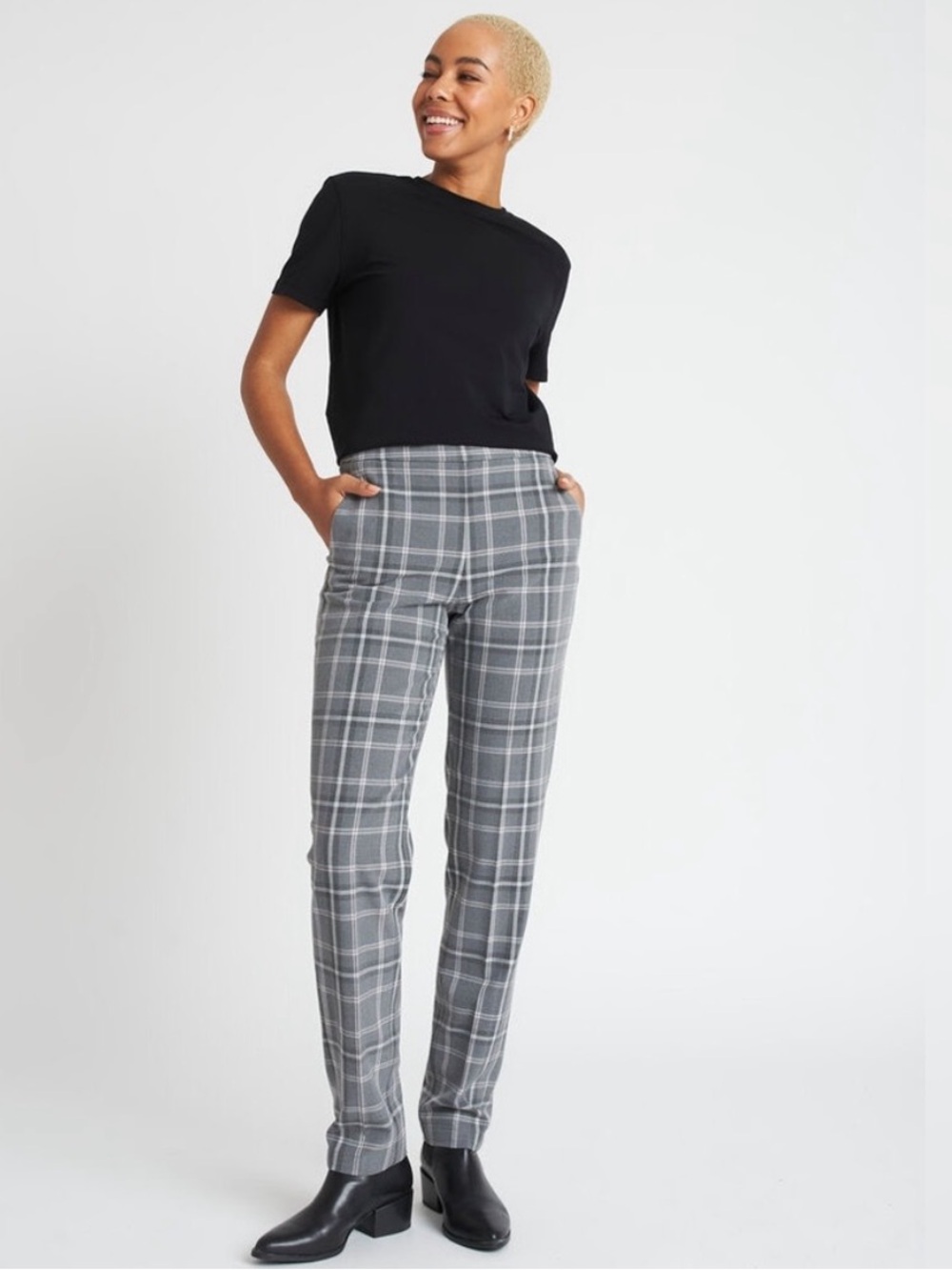 Kit and Ace Plaid Go To Trouser Pant Grey Plaid Size 8 Office Preppy Academia - Picture 3 of 12